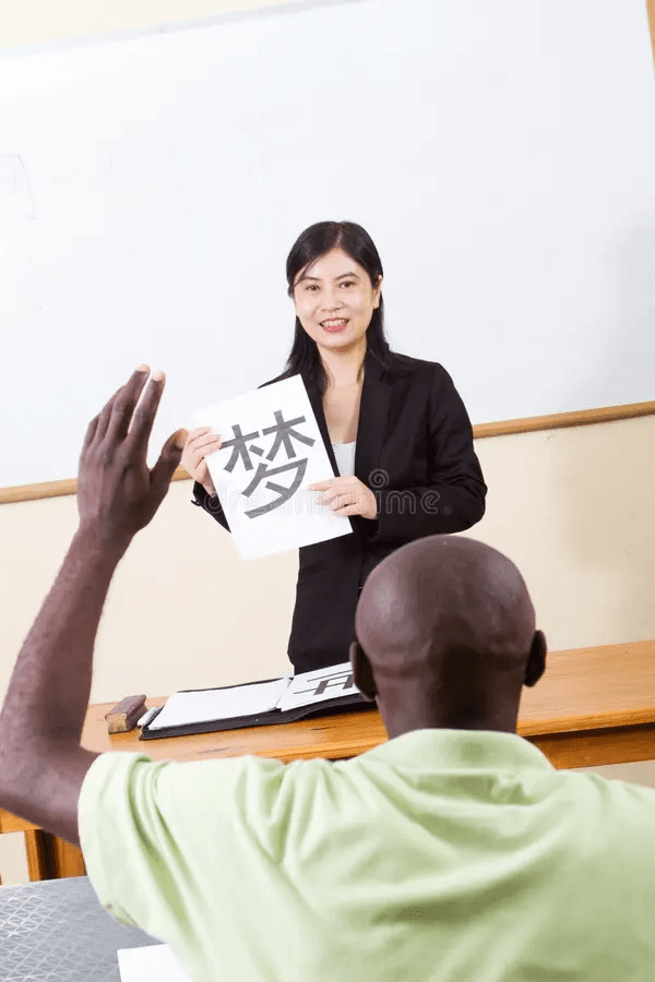 Chinese language lesson in a bright classroom